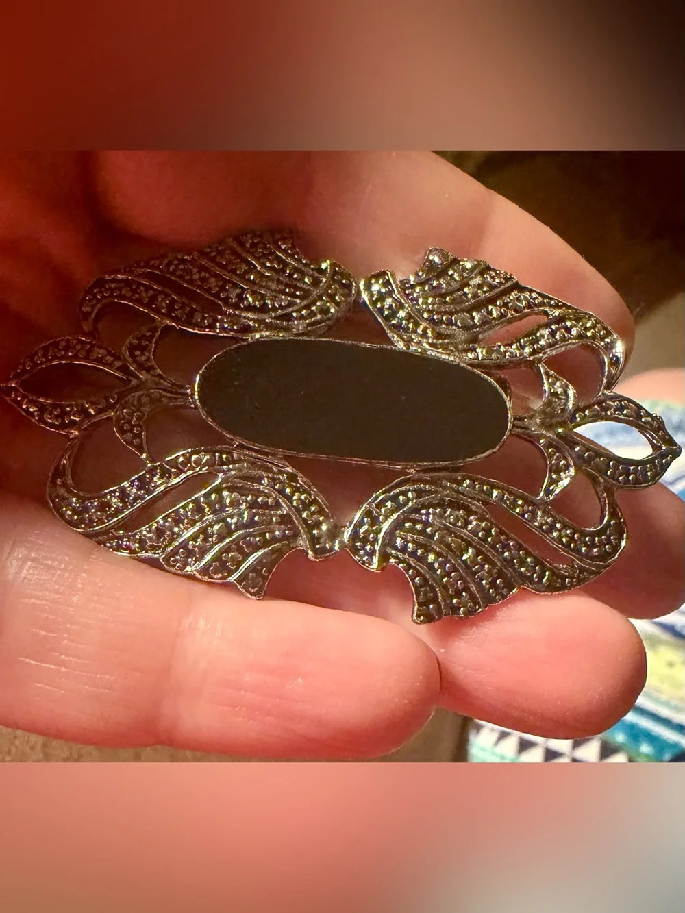 Art Deco Silver Tone Style Pin Brooch